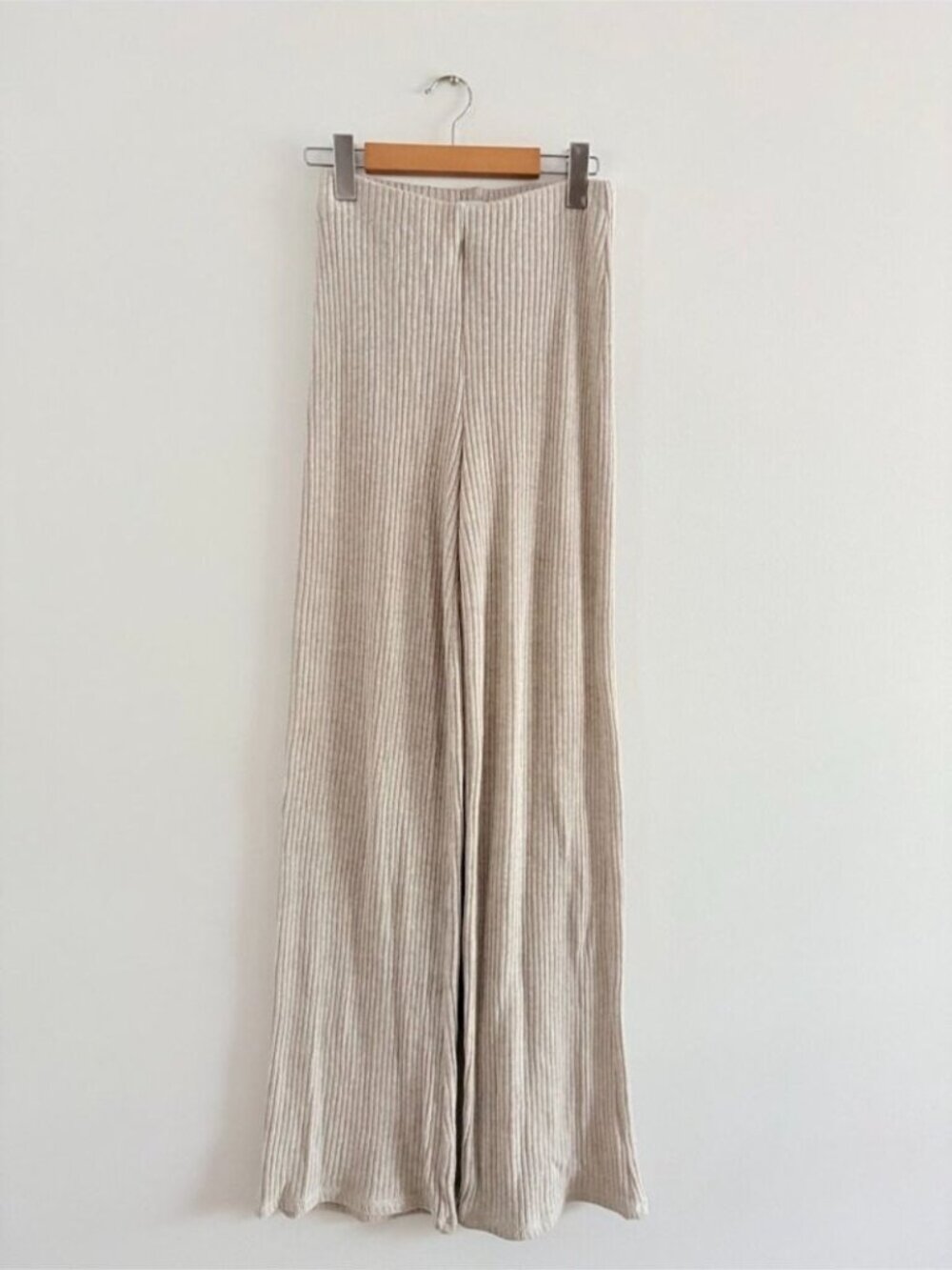 Zara Ribbed Knit SET Relaxed Top Wide Leg Pant Beige Neutral Size Small - Picture 4 of 6